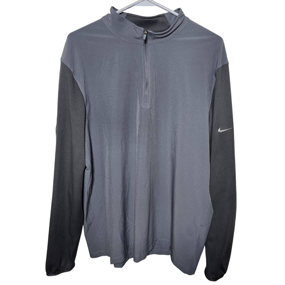 Nike Golf Mens Long Sleeve Dri-fit 1/4 Zip Pullover Stay L Gray Black Excellent